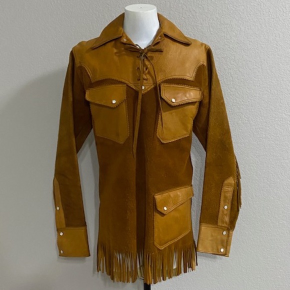 OOAK 70's Suede & Leather Fringe Jacket w/Pearl Buttons